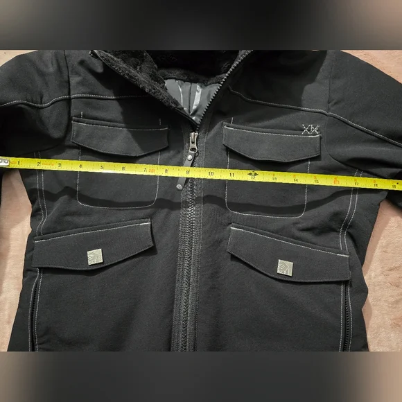 Mountain Hardwear Soft Shell Utility Moto Hooded Bomber jacket Coat black cozy S - Picture 14 of 15